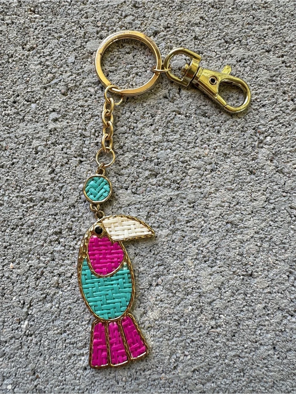 Gold Toucan Keychain Charm in Turquoise, Pink & White - Picture 3 of 7